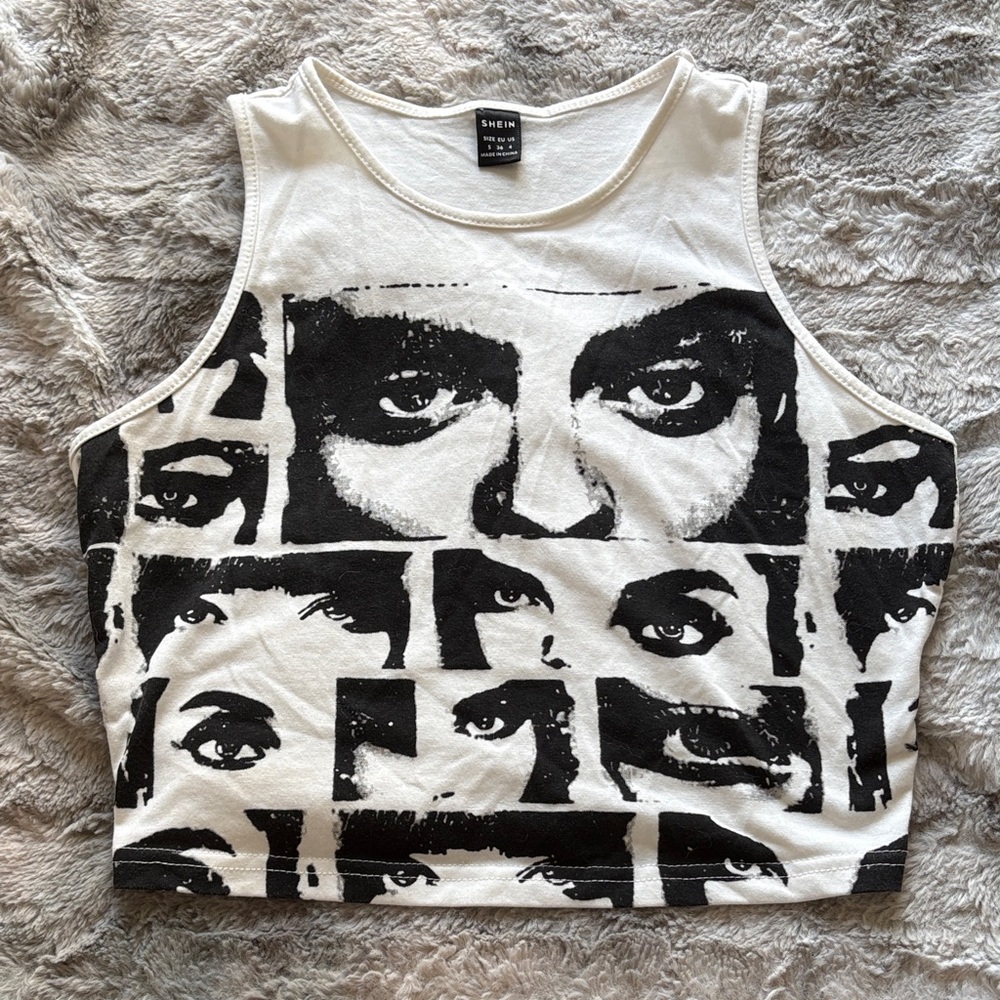 SHEIN Black and White Graphic Tank Top